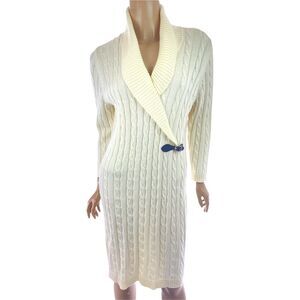 Ellen Tracy Sz L Creme White Sheath Sweater Dress Cable Knit 3/4 Sleeve Acrylic